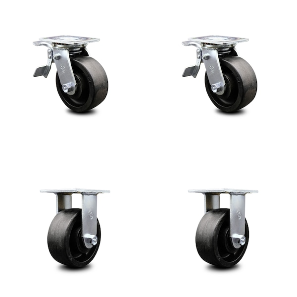 5 Inch Glass Filled Nylon Caster Set with Ball Bearings 2 Brakes 2 Rigid SCC